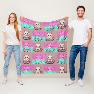 Couverture Polaire One Cute Kawaii Gamer Cat, jeu sur Motif