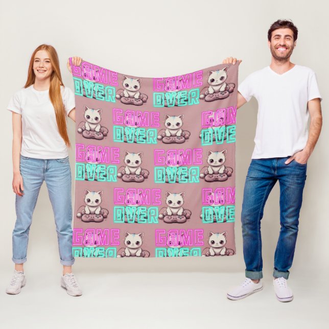 Couverture Polaire One Cute Kawaii Gamer Cat, jeu sur Motif (En situation)