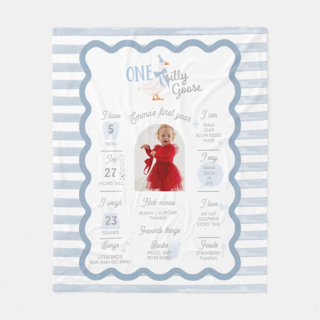 Couverture Polaire One Silly Goose 1st Birthday Milestone Sign  (Devant)