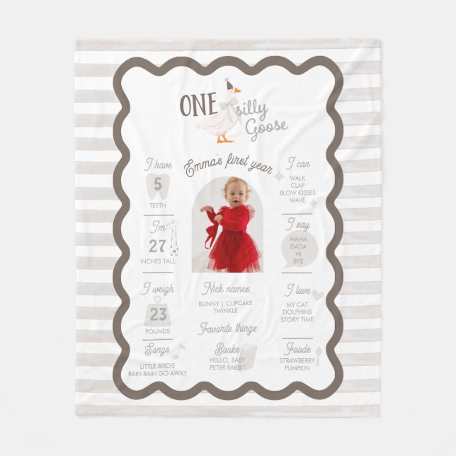 Couverture Polaire One Silly Goose 1st Birthday Milestone Sign  (Devant)