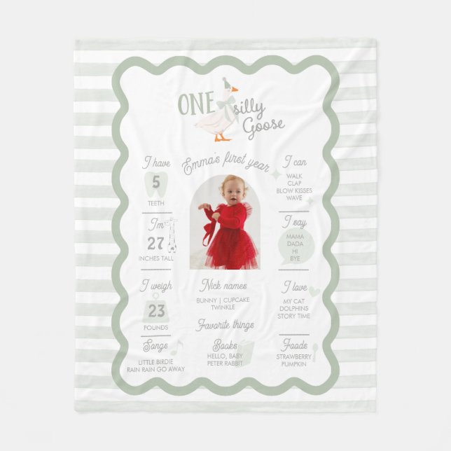 Couverture Polaire One Silly Goose 1st Birthday Milestone Sign  (Devant)