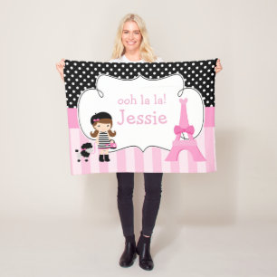 Couverture Polaire Ooh la Paris Tour Eiffel Rose et Noir