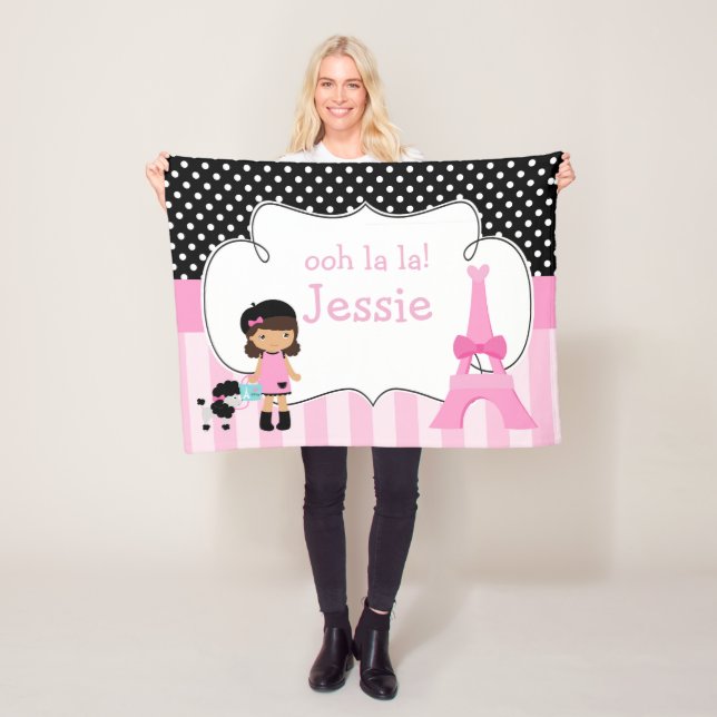 Couverture Polaire Ooh la Paris Tour Eiffel Rose et Noir (En situation)