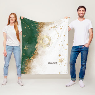 Couverture Polaire Or céleste Soleil Et Lune Étoiles Vert