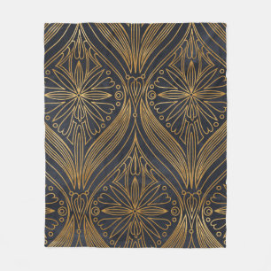 Couverture Polaire Or élégant sur motif damassé noir