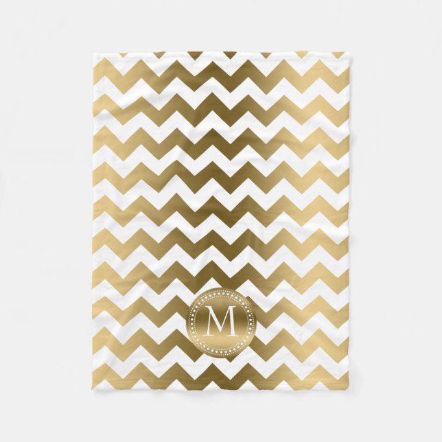 Couverture Polaire Or Et Blanc Zigzag Chevron (Devant)