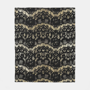 Couverture Polaire Or floral français élégant noir vintage de faux