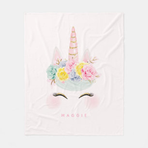 Couverture Polaire Or floral Girly de rose de licorne personnalisé