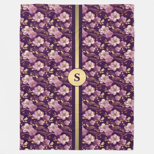 Couverture Polaire Or personnalisé et violet asiatique floral (Devant)