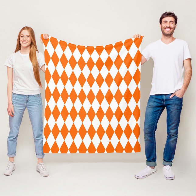 Couverture Polaire Orange blanc Arlequin Diamants Checkers Design (Créateur téléchargé)