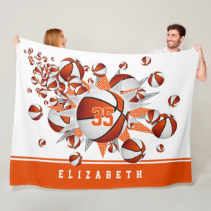 Couverture Polaire orange blanc salle de sport filles basket étoiles