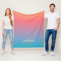 Orange Blue Ombre Moderne Monogramme Script
