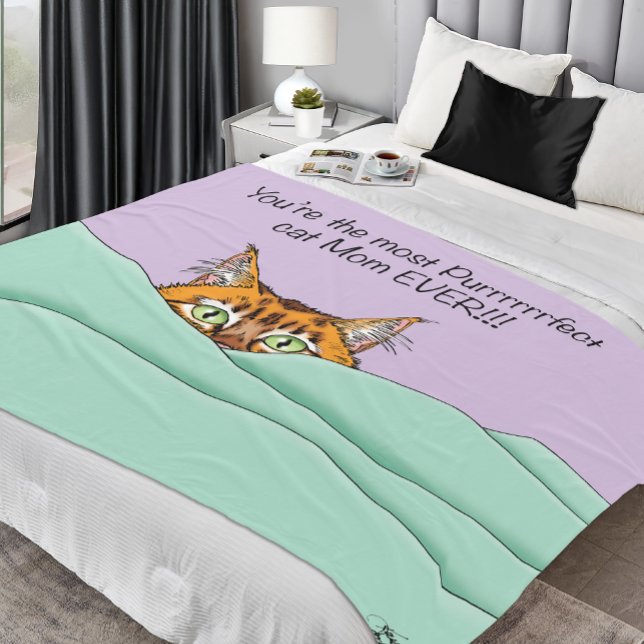 Couverture Polaire Orange Gingembre Violet Mignon Chat Maman Fête des (Créateur téléchargé)