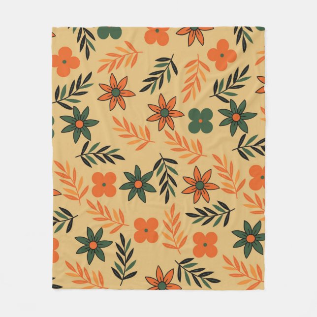 Couverture Polaire Orange Green Tropical Floral Botanique Été (Devant)