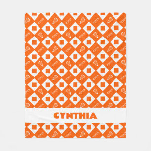 Couverture Polaire Orange Lacrosse Jacquard Motif Fleece Blanche