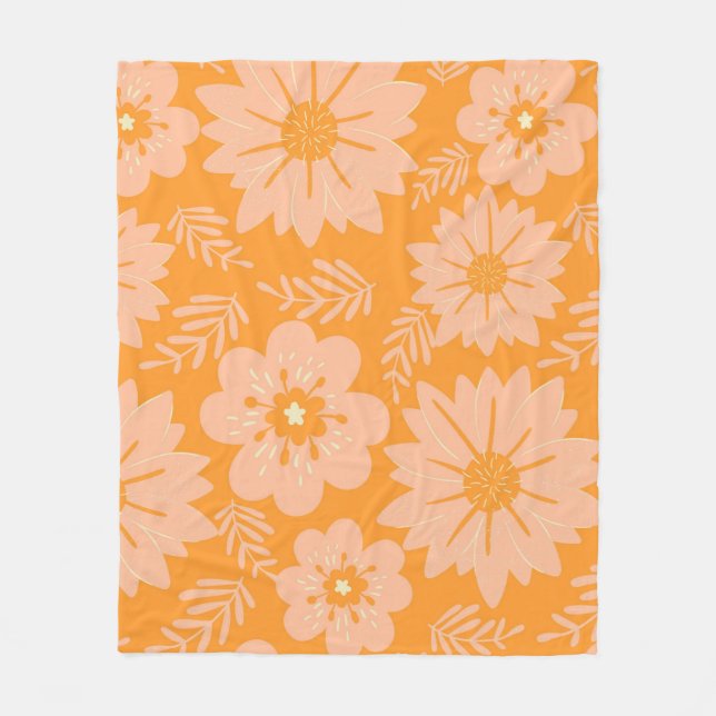 Couverture Polaire Orange Pêche Tropical Floral Botanique Été (Devant)