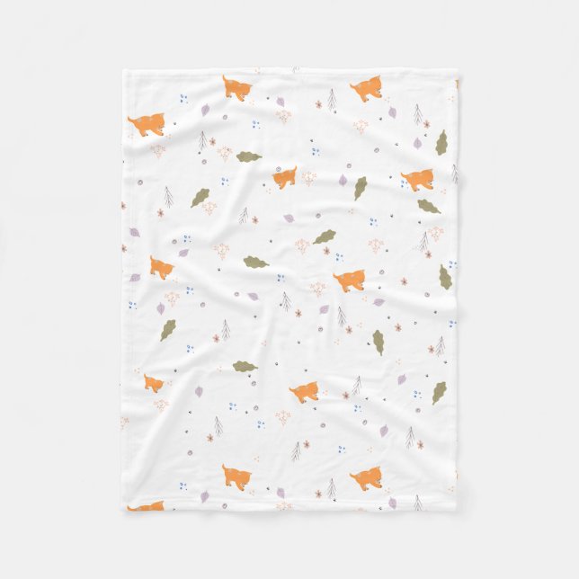 Couverture Polaire Orange Tabby et Motif Feuille (Devant)