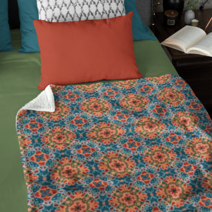 Couverture Polaire Orange Teel Blue Green Orient Bohemian Art Motif