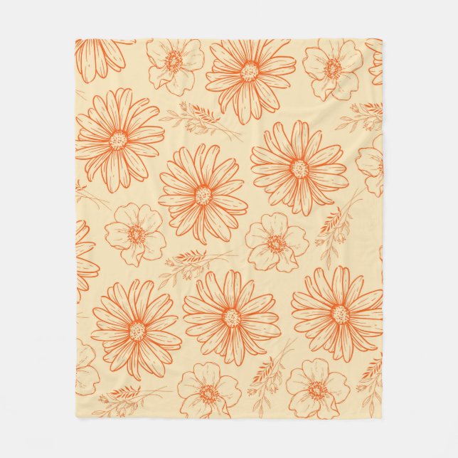 Couverture Polaire Orange Tropical Floral Botanique Rétro Été (Devant)