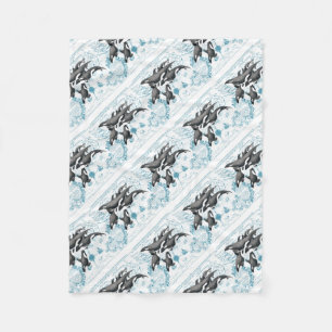 Couverture Polaire Orca baleines bleu antique