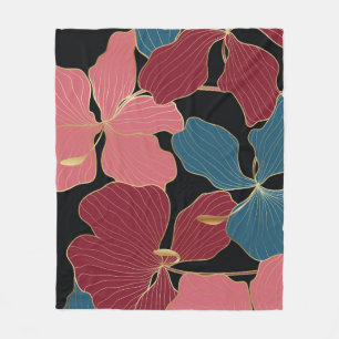Couverture Polaire Orchidées d'or, art floral élégant.