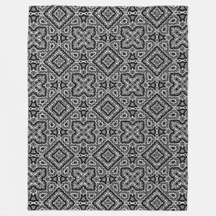 Couverture Polaire ornement de motif ethnique géométrique noir et bla