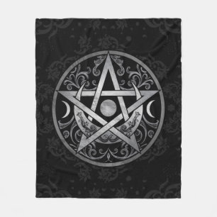 Couverture Polaire Ornement du pentagramme - Argent et Noir