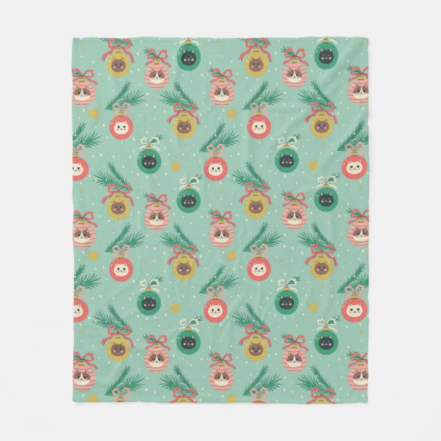 Couverture Polaire Ornements de chats sur Motif d'arbre (Devant)