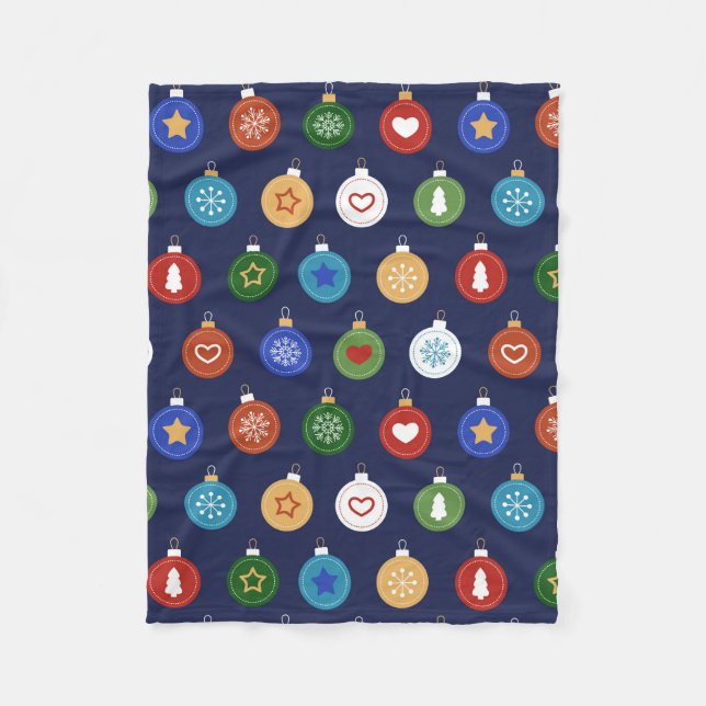 Couverture Polaire Ornements de Noël - Motif de vacances bleu (Devant)