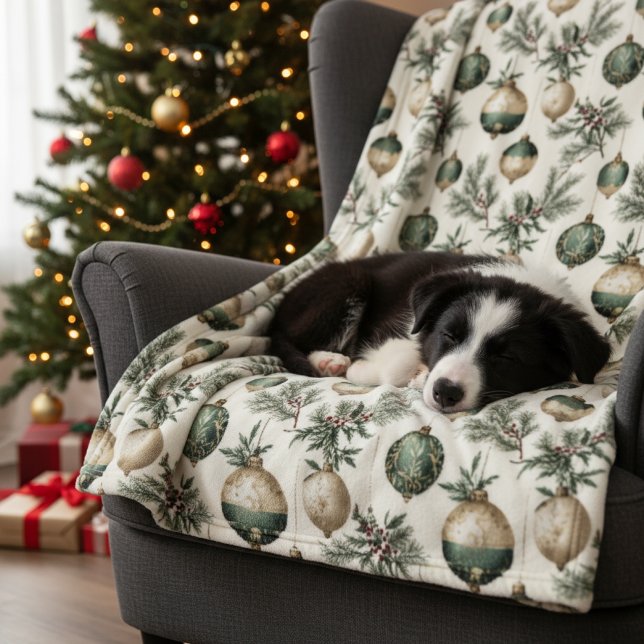 Couverture Polaire Ornements de Noël Sage Green et Gold (Créateur téléchargé)