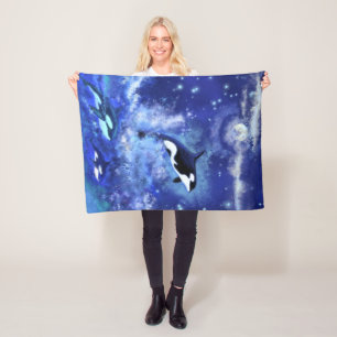 Couverture Polaire Orques en Pleine lune - Dessin artistique