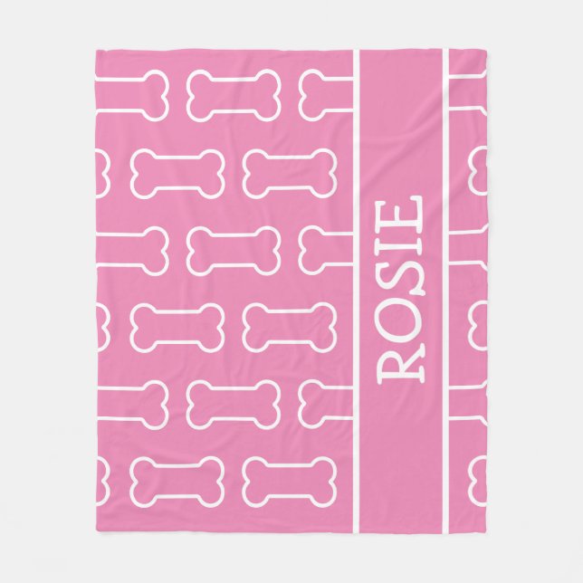 Couverture Polaire Os de chien rose et blanc Animal de compagnie pers (Devant)