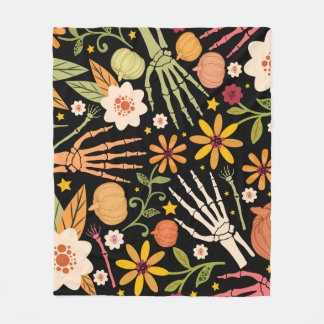 Couverture Polaire Os d'Halloween, motif floral sans couture.