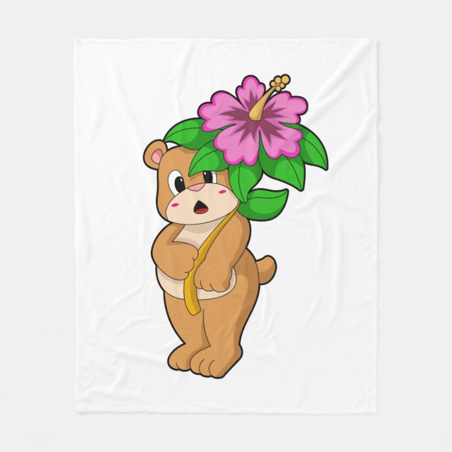 Couverture Polaire Ours avec Hibiscus aux fleurs (Devant)