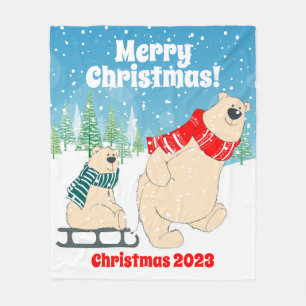 Couverture Polaire Ours de bébé personnalisable sur traîneau Joyeux N
