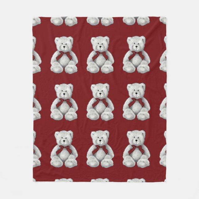 Couverture Polaire Ours de nounours mignon, dessin au crayon, pois (Devant)