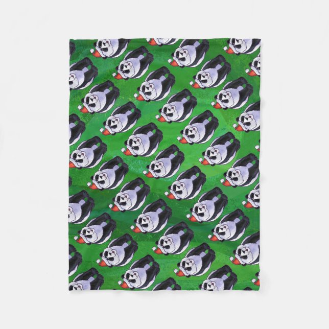 Couverture Polaire Ours de panda à Santa Hat sur Vert (Devant)