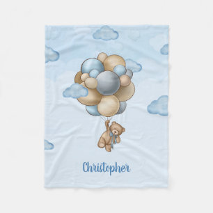 Couverture Polaire Ours en peluche bleu poussiéreux ballons d'ivoire