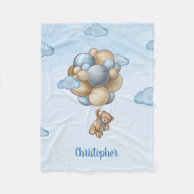 Couverture Polaire Ours en peluche bleu poussiéreux ballons d'ivoire  (Devant)