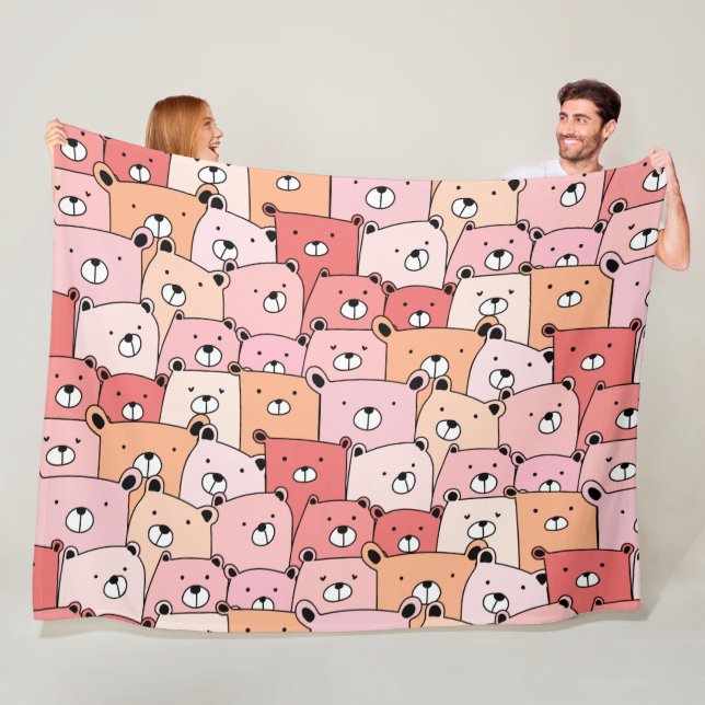 Couverture Polaire Ours mignons rose et orange (En situation)