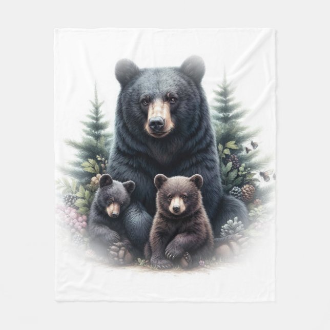 Couverture Polaire Ours Noirs Au Milieu De La Forêt (Devant)