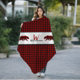 Couverture Polaire Ours Plaid de bûcheron rouge Monogramme