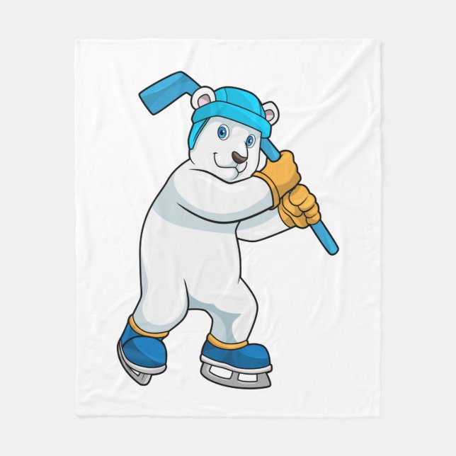 Couverture Polaire Ours polaire au hockey sur glace avec bâton (Devant)