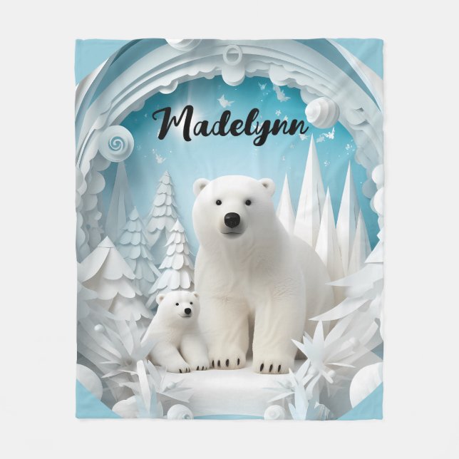 Couverture Polaire Ours polaire avec petit Océan Arctique Hiver blanc (Devant)