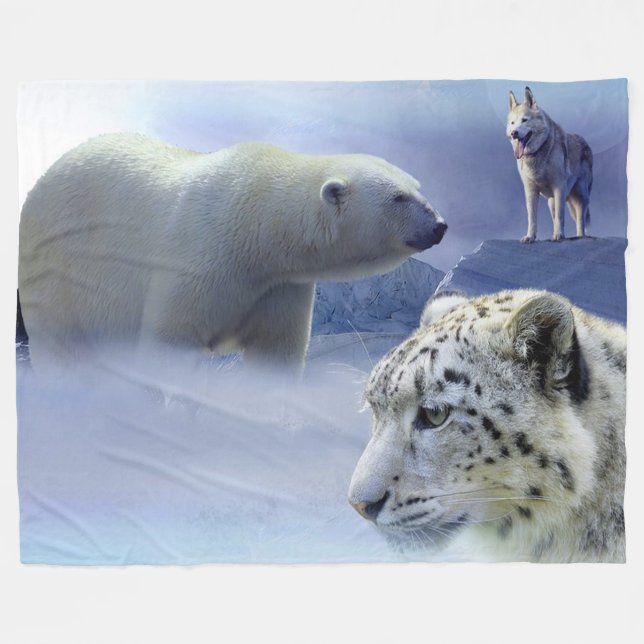 Couverture Polaire Ours polaire, chien et léopard des neiges (Devant (Horizontal))