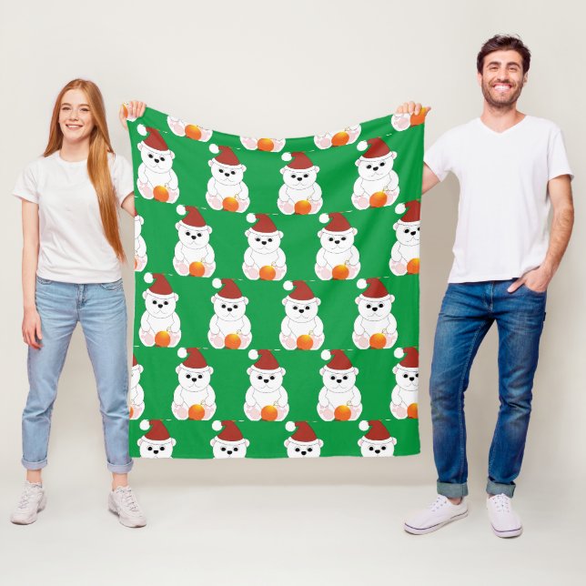 Couverture Polaire Ours polaire Noël chapeau de Noël mignon motif ver (En situation)