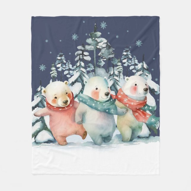 Couverture Polaire Ours polaires à l'aquarelle mignons (Devant)