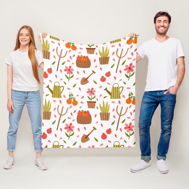 Couverture Polaire Outils de jardinage mignon et Plante Motif sans co (En situation)