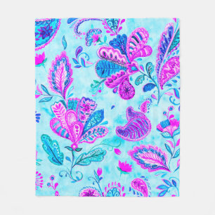 Couverture Polaire Paisley aquarelle motif floral tuile : fleurs, f