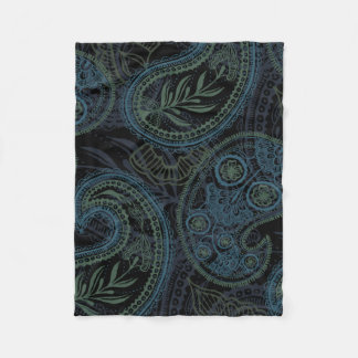 Couverture Polaire Paisley de turquoise, bleu et vert foncé